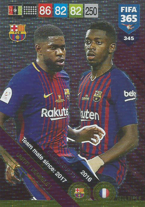 BARCELONA  - FIFA 365 2019 EDITION - PANINI 2019 - FOIL `MULTIPLE` TRADING CARD 345