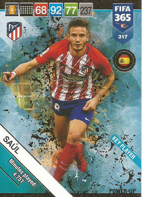 SAUL - FIFA 365 2019 EDITION - PANINI 2019 - GOLD FOIL `KEY PLAYER` TRADING CARD 317