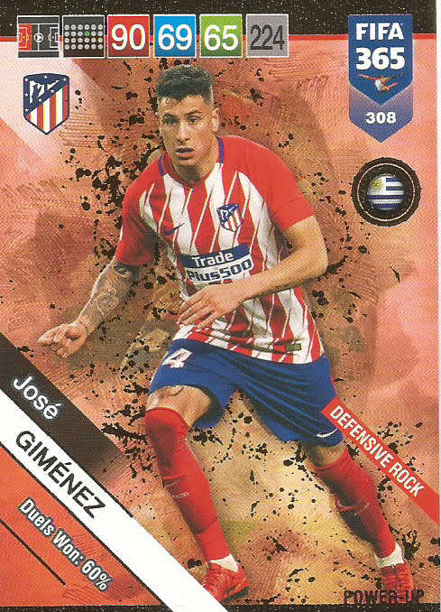 JOSE GIMENEZ - FIFA 365 2019 EDITION - PANINI 2019 - GOLD FOIL `DEFENSIVE ROCK` TRADING CARD 308