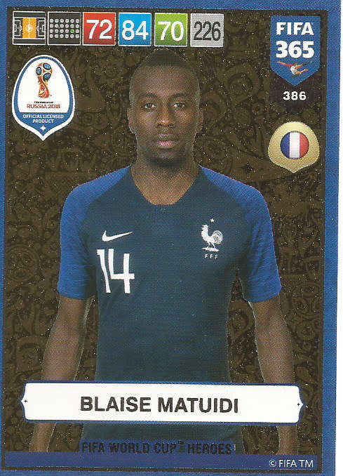 BLAISE MATUIDI - FIFA 365 2019 EDITION - PANINI 2019 - GOLD FOIL `W/CUP HEROES` TRADING CARD 386