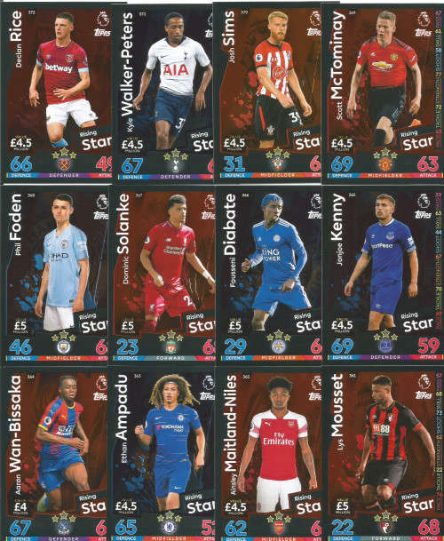MATCH ATTAX 2018/2019 - FULL SET 12 "RISING STARS" TRADING CARDS  361 to 372