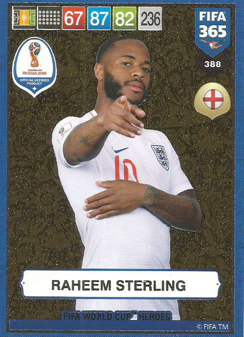 RAHEEM STERLING - FIFA 365 2019 EDITION - PANINI 2019 - GOLD FOIL `W/CUP HEROES` TRADING CARD 388