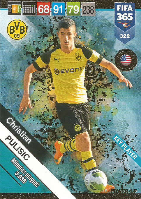 CHRISTIAN PULISIC - FIFA 365 2019 EDITION - PANINI 2019 - GOLD FOIL `KEY PLAYER` TRADING CARD 322