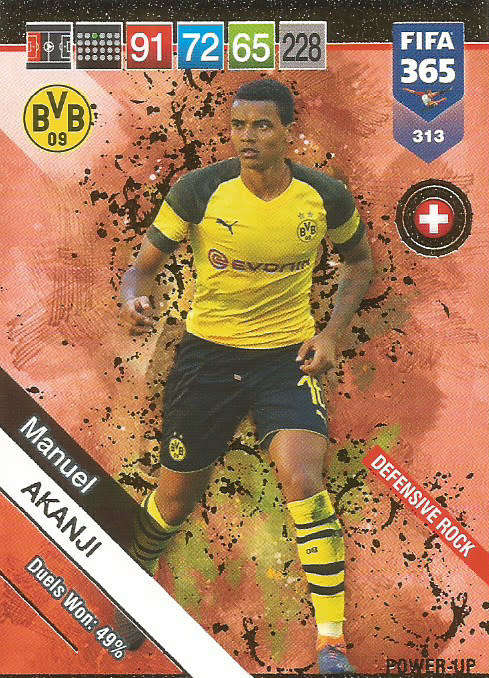 MANUEL AKANJI - FIFA 365 2019 EDITION - PANINI 2019 - GOLD FOIL `DEFENSIVE ROCK` TRADING CARD 313