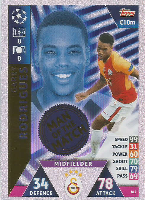 GARRY RODRIGUES - CHAMPIONS LEAGUE 2018/19 -  "MAN of the MATCH" FOIL TRADING CARD 417