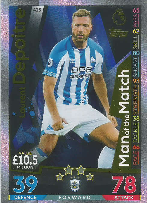 LAURENT DEPOITRE - MATCH ATTAX 2018/2019 - GOLD "MAN of the MATCH" TRADING CARD 413