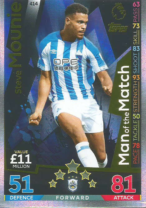 STEVE MOUNIE - MATCH ATTAX 2018/2019 - GOLD "MAN of the MATCH" TRADING CARD 414