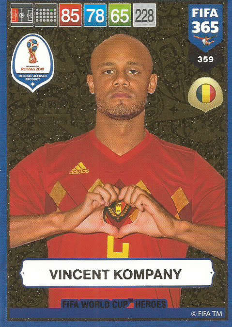VINCENT KOMPANY - FIFA 365 2019 EDITION - PANINI 2019 - GOLD FOIL `W/CUP HEROES` TRADING CARD 359