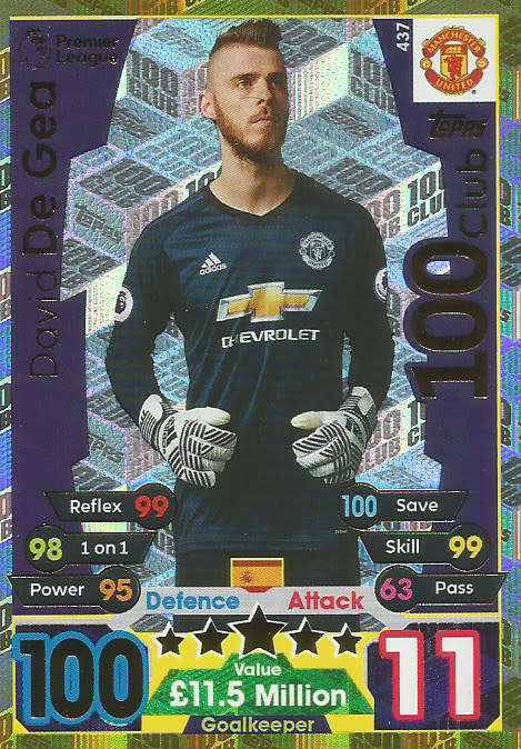 DAVID DE GEA - MATCH ATTAX 2017/18 - GOLD "CLUB 100" TRADING CARD 437