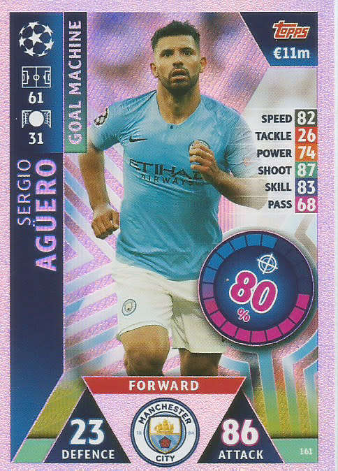 SERGIO AGUERO - CHAMPIONS LEAGUE 2018/19 -  "GOAL MACHINE" FOIL TRADING CARD 161