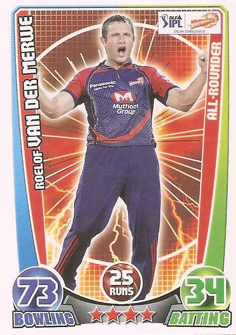 ROELOF VAN DER MERWE - CRICKET ATTAX IPL LEAGUE 2012 - "BASE" TRADING CARD