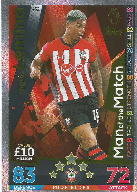 MARIO LEMINA - MATCH ATTAX 2018/2019 - GOLD "MAN of the MATCH" TRADING CARD 432