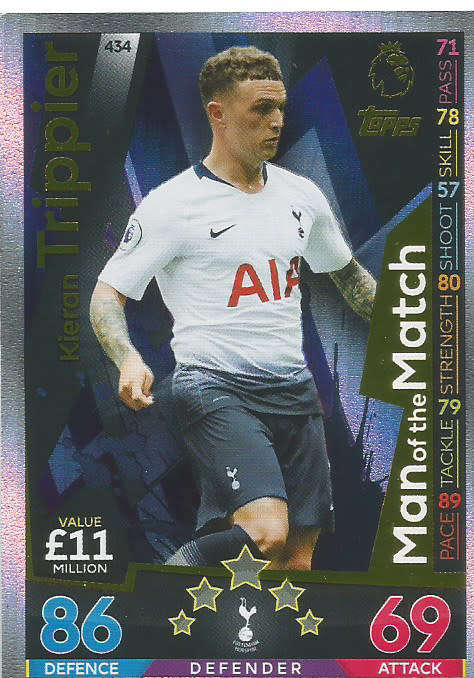 KIERAN TRIPPIER - MATCH ATTAX 2018/2019 - GOLD "MAN of the MATCH" TRADING CARD 434