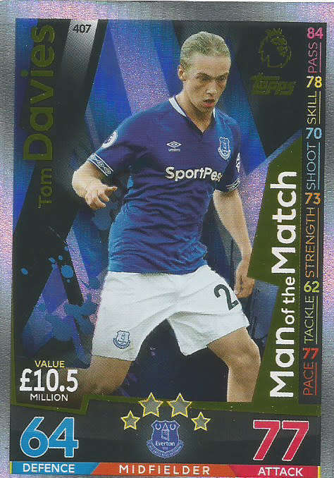 TOM DAVIES - MATCH ATTAX 2018/2019 - GOLD "MAN of the MATCH" TRADING CARD 407