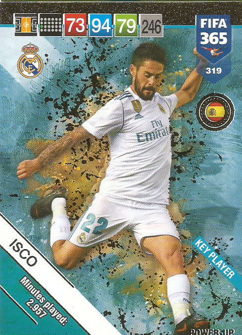 ISCO - FIFA 365 2019 EDITION - PANINI 2019 - GOLD FOIL `KEY PLAYER` TRADING CARD 319