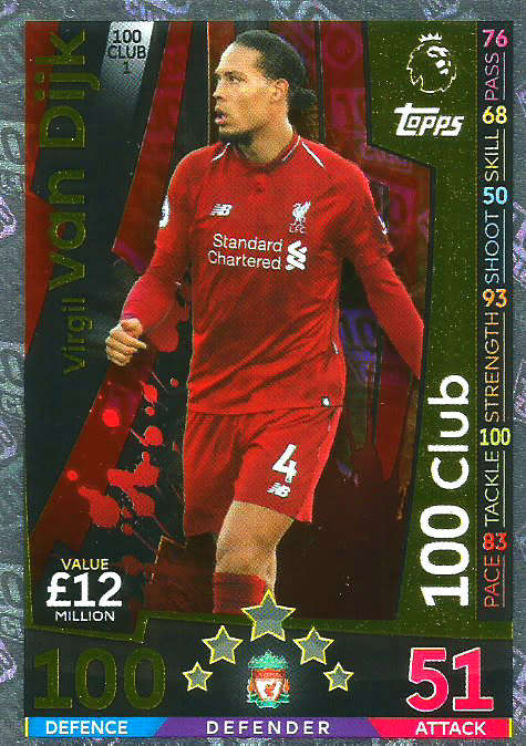 VIRGIL VAN DIJK - MATCH ATTAX EXTRA 2019 - GOLD "CLUB 100" TRADING CARD