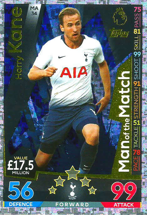 HARRY KANE - MATCH ATTAX EXTRA 2019 - GOLD "MAN of the MATCH" TRADING CARD MA34