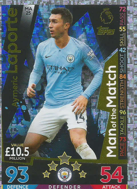 AYMERIC LAPORTE - MATCH ATTAX EXTRA 2019 - GOLD "MAN of the MATCH" TRADING CARD MA25