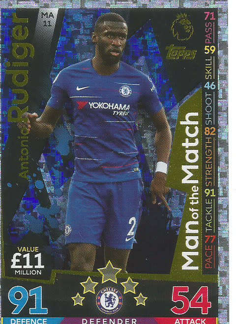 ANTONIO RUDIGER - MATCH ATTAX EXTRA 2019 - GOLD "MAN of the MATCH" TRADING CARD MA11