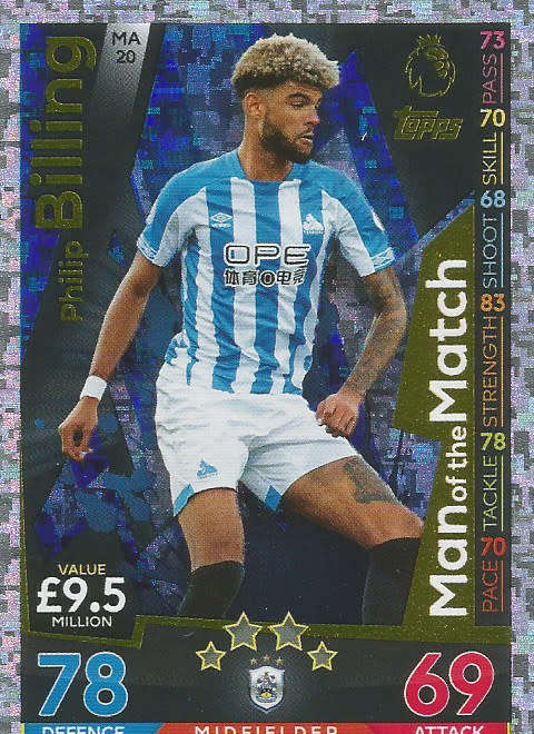 PHILLIP BILLING - MATCH ATTAX EXTRA 2019 - GOLD "MAN of the MATCH" TRADING CARD MA20