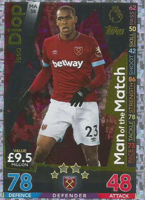 ISSA DIOP - MATCH ATTAX EXTRA 2019 - GOLD "MAN of the MATCH" TRADING CARD MA38