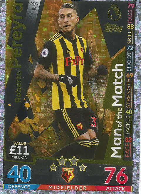 ROBERTO PEREYRA  - MATCH ATTAX EXTRA 2019 - GOLD "MAN of the MATCH" TRADING CARD MA36