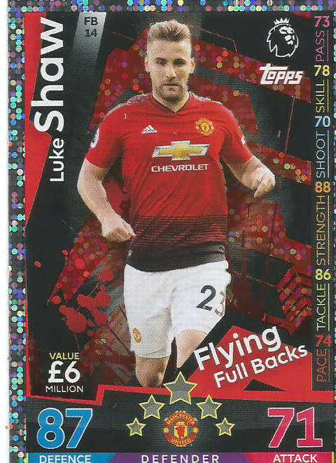 LUKE SHAW - MATCH ATTAX EXTRA 2019 - SILVER "FLYING FULLBACKS" TRADING CARD FB14