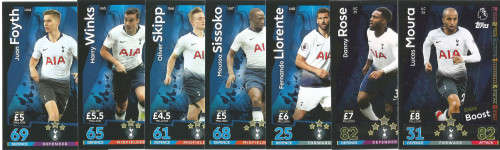 TOTTENHAM HOTSPURS FC - MATCH ATTAX EXTRA 2019 - COMPLETE 7 "BASE & FOIL"  TRADING CARD SET