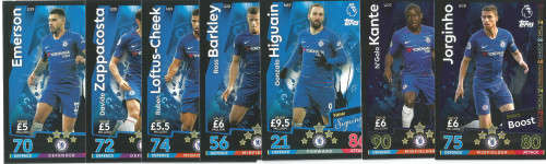 CHELSEA FC - MATCH ATTAX EXTRA 2019 - COMPLETE 7 "BASE & FOIL"  TRADING CARD SET