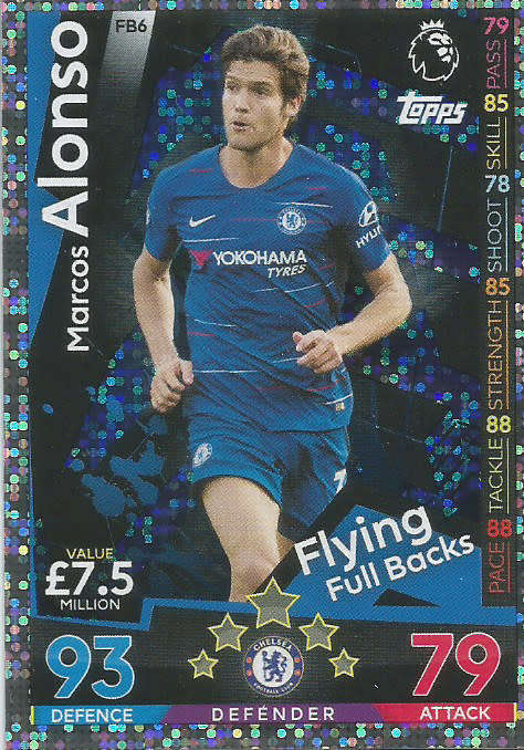MARCOS ALONSO - MATCH ATTAX EXTRA 2019 - SILVER "FLYING FULLBACKS" TRADING CARD FB6
