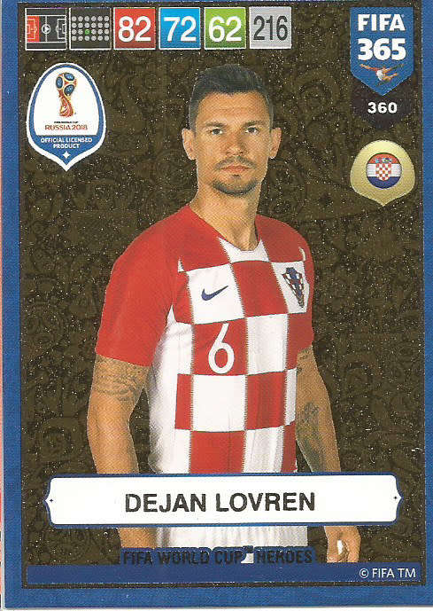 DEJAN LOVREN - FIFA 365 2019 EDITION - PANINI 2019 - GOLD FOIL `W/CUP HEROES` TRADING CARD 360