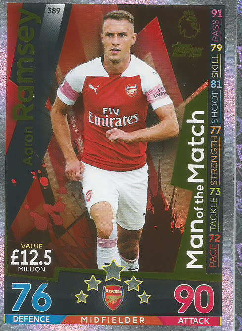 AARON RAMSEY - MATCH ATTAX 2018/2019 - GOLD "MAN of the MATCH" TRADING CARD 389
