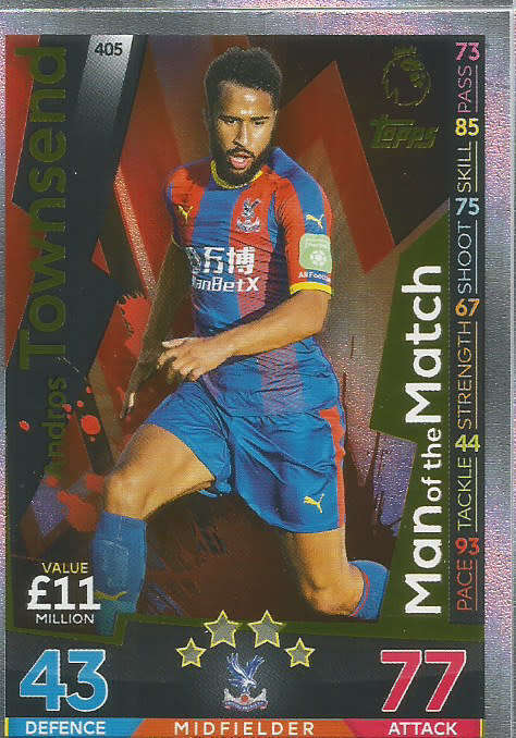 ANDROS TOWNSEND - MATCH ATTAX 2018/2019 - GOLD "MAN of the MATCH" TRADING CARD 405