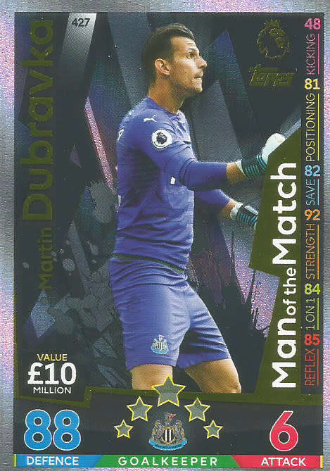 MARTIN DUBRAVKA - MATCH ATTAX 2018/2019 - GOLD "MAN of the MATCH" TRADING CARD 427