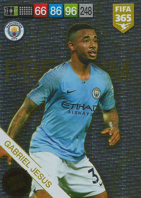 GABRIEL JESUS - FIFA 365 2019 EDITION - PANINI 2019 - PREMIUM FOIL `LIMITED EDITION` TRADING CARD