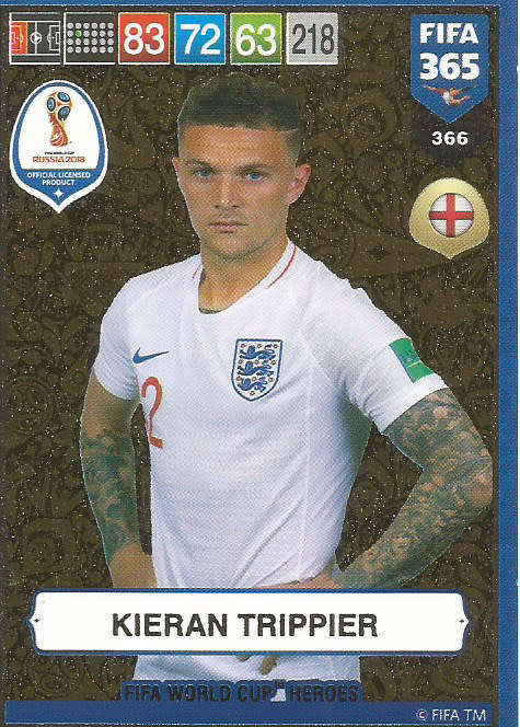 KIERAN TRIPPIER - FIFA 365 2019 EDITION - PANINI 2019 - GOLD FOIL `W/CUP HEROES` TRADING CARD 366