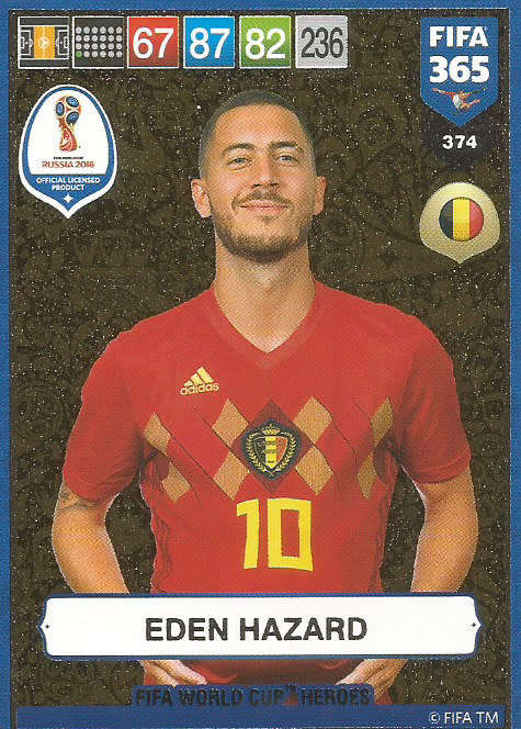EDEN HAZARD - FIFA 365 2019 EDITION - PANINI 2019 - GOLD FOIL `W/CUP HEROES` TRADING CARD 374