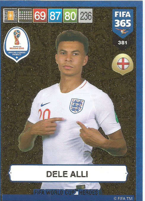 DELE ALLI - FIFA 365 2019 EDITION - PANINI 2019 - GOLD FOIL `W/CUP HEROES` TRADING CARD 381