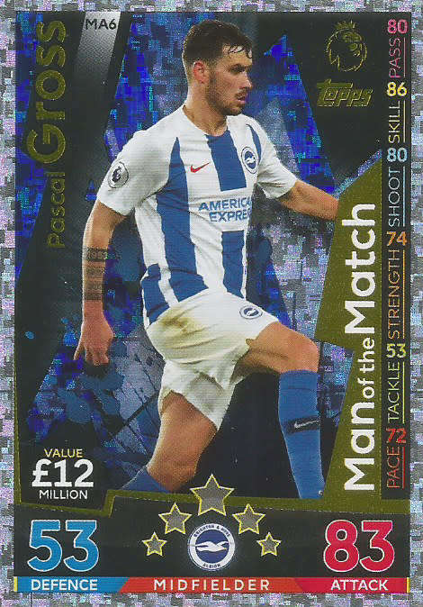 PASCAL GROSS - MATCH ATTAX EXTRA 2019 - GOLD "MAN of the MATCH" TRADING CARD MA6