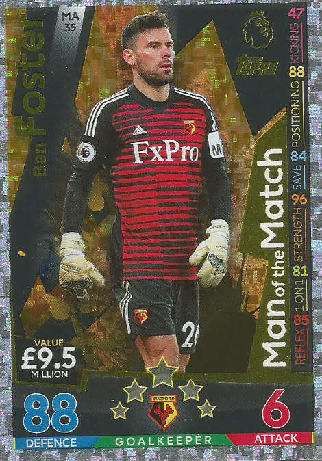 BEN FOSTER - MATCH ATTAX EXTRA 2019 - GOLD "MAN of the MATCH" TRADING CARD MA35