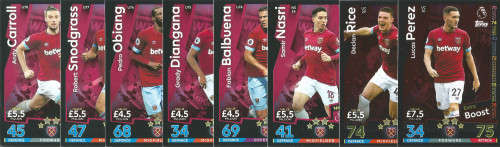 WEST HAM UNITED FC - MATCH ATTAX EXTRA 2019 - COMPLETE 8 "BASE & FOIL"  TRADING CARD SET