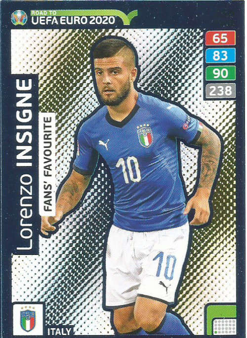 LORENZO INSIGNE - PANINI "ROAD TO EURO 2020 - "FANS FAVOURITE" FOIL TRADING CARD 258