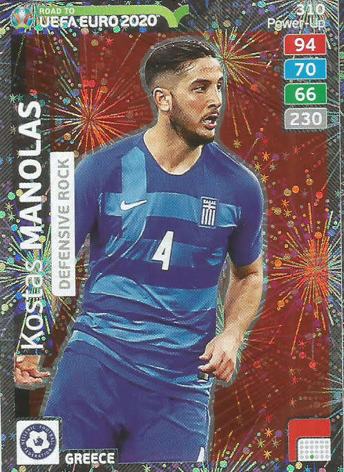 KOSTAS MANOLAS - PANINI "ROAD TO EURO 2020 - "DEFENSIVE ROCK" FOIL TRADING CARD 310