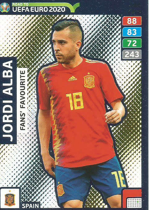 JORDI ALBA - PANINI "ROAD TO EURO 2020 - "FANS FAVOURITE" FOIL TRADING CARD 244