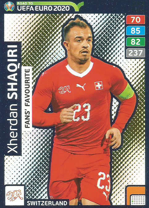XHERDAN SHAQIRI - PANINI "ROAD TO EURO 2020 - "FANS FAVOURITE" FOIL TRADING CARD 272