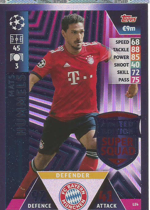 MATS HUMMELS - CHAMPIONS LEAGUE 2018/19 -  "SUPER SQUAD LIMITED EDITION" FOIL TRADING CARD LE4