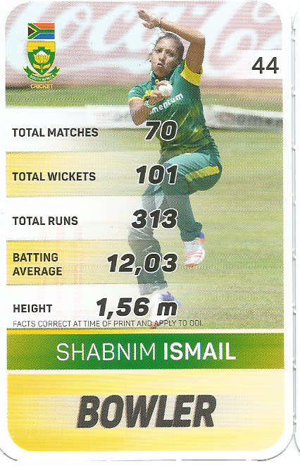 SHABNIM ISMAIL - PICK&PAY "S.A. CRICKET SUPERCARDS"  TRADING CARD 44