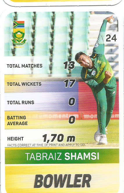 TABRAIZ SHAMSI - PICK&PAY "S.A. CRICKET SUPERCARDS"  TRADING CARD 24