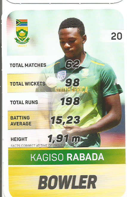 KAGISO RABADA - PICK&PAY "S.A. CRICKET SUPERCARDS"  TRADING CARD 20