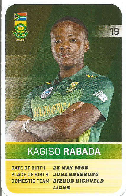 KAGISO RABADA - PICK&PAY "S.A. CRICKET SUPERCARDS"  TRADING CARD 19
